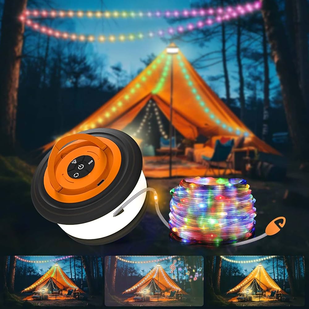 TOHETO Camping String Lights, 3 in 1 Upgraded Retractable
